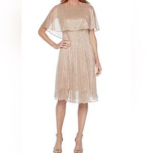 Danny & Nicole Short Sleeve Cape Fit + Flare Rose Gold Dress 12